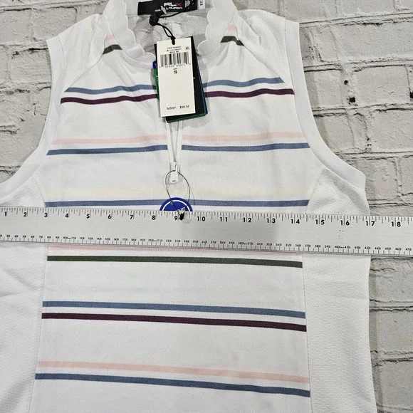 RLX Ralph Lauren Golf Tennis Sleeveless 1/2 Zip Polo Shirt Striped WOMENS SZ S - Picture 2 of 7